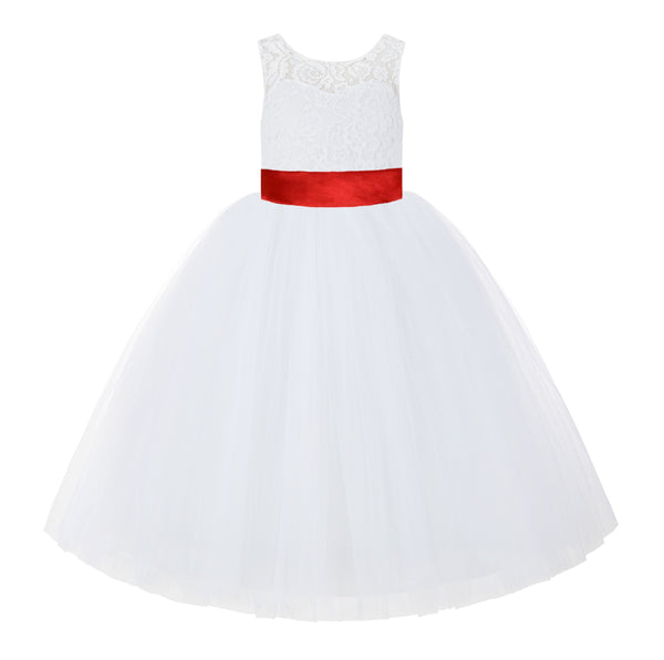 V-Back White Lace Tutu Flower Girl Dress with Tiebow for Wedding Pageant Gown Toddlers 212noFT(3)