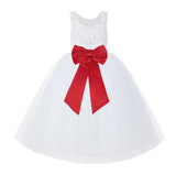 V-Back White Lace Tutu Flower Girl Dress with Tiebow for Wedding Pageant Gown Toddlers 212noFT(3)