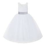 V-Back White Lace Tutu Flower Girl Dress with Tiebow for Wedding Pageant Gown Toddlers 212noFT(2)