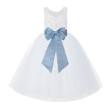 V-Back White Lace Tutu Flower Girl Dress with Tiebow for Wedding Pageant Gown Toddlers 212noFT(2)