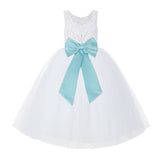 V-Back White Lace Tutu Flower Girl Dress with Tiebow for Wedding Pageant Gown Toddlers 212noFT(2)