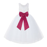 V-Back White Lace Tutu Flower Girl Dress with Tiebow for Wedding Pageant Gown Toddlers 212noFT(2)