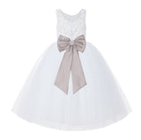 V-Back White Lace Tutu Flower Girl Dress with Tiebow for Wedding Pageant Gown Toddlers 212noFT(4)