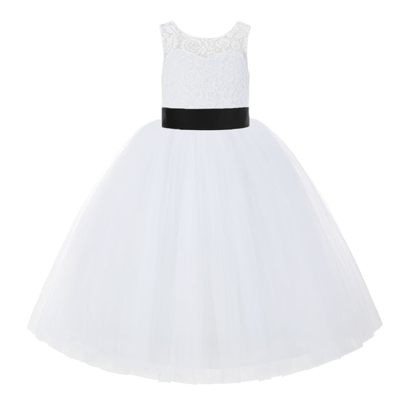 V-Back White Lace Tutu Flower Girl Dress with Tiebow for Wedding Pageant Gown Toddlers 212noFT(4)