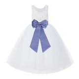 V-Back White Lace Tutu Flower Girl Dress with Tiebow for Wedding Pageant Gown Toddlers 212noFT(3)