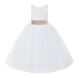 V-Back White Lace Tutu Flower Girl Dress with Tiebow for Wedding Pageant Gown Toddlers 212noFT(3)