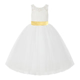 V-Back Ivory Lace Tulle Flower Girl Dress with Bow Sash Toddlers Baptism Mini Bridal Gown 212noFT(3)