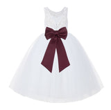 V-Back White Lace Tutu Flower Girl Dress with Tiebow for Wedding Pageant Gown Toddlers 212noFT(3)