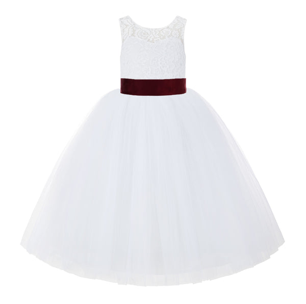 V-Back White Lace Tutu Flower Girl Dress with Tiebow for Wedding Pageant Gown Toddlers 212noFT(3)