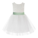 Knee Length Backless Ivory Lace Flower Girl Dress with Tiebow Dance Recital for Toddlers 206T(4)