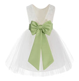 Knee Length Backless Ivory Lace Flower Girl Dress with Tiebow Dance Recital for Toddlers 206T(4)