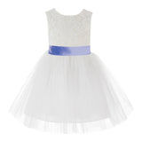 Knee Length Backless Ivory Lace Flower Girl Dress with Tiebow Dance Recital for Toddlers 206T(4)