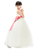 V-Neck Ivory Tulle Flower Girl Dress with Tiebow for Special Occasions Junior Bridesmaid 218noFT(1)