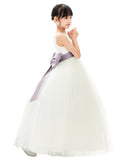 V-Neck Ivory Tulle Flower Girl Dress with Tiebow for Special Occasions Junior Bridesmaid 218noFT(1)