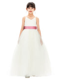 V-Neck Ivory Tulle Flower Girl Dress with Tiebow for Special Occasions Junior Bridesmaid 218noFT(2)