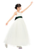 V-Neck Ivory Tulle Flower Girl Dress with Tiebow for Special Occasions Junior Bridesmaid 218noFT(2)