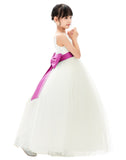 V-Neck Ivory Tulle Flower Girl Dress with Tiebow for Special Occasions Junior Bridesmaid 218noFT(2)