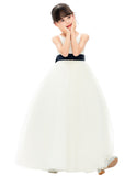 V-Neck Ivory Tulle Flower Girl Dress with Tiebow for Special Occasions Junior Bridesmaid 218noFT(2)