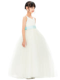 V-Neck Ivory Tulle Flower Girl Dress with Tiebow for Special Occasions Junior Bridesmaid 218noFT(2)