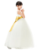 V-Neck Ivory Tulle Flower Girl Dress with Tiebow for Special Occasions Junior Bridesmaid 218noFT(3)