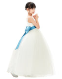 V-Neck Ivory Tulle Flower Girl Dress with Tiebow for Special Occasions Junior Bridesmaid 218noFT(3)