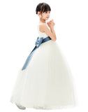 V-Neck Ivory Tulle Flower Girl Dress with Tiebow for Special Occasions Junior Bridesmaid 218noFT(3)