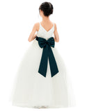 V-Neck Ivory Tulle Flower Girl Dress with Tiebow for Special Occasions Junior Bridesmaid 218noFT(3)