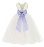 Ivory V-Back Satin Flower Girl Dresses with Colored Sash Special Events Formal Evening Gown 219T(5)