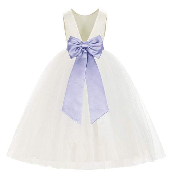 Ivory V-Back Satin Flower Girl Dresses with Colored Sash Special Events Formal Evening Gown 219T(5)