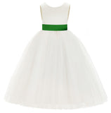 Ivory V-Back Satin Flower Girl Dresses with Colored Sash Special Events Formal Evening Gown 219T(5)