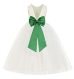 Ivory V-Back Satin Flower Girl Dresses with Colored Sash Special Events Formal Evening Gown 219T(5)