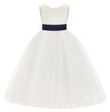 Ivory V-Back Satin Flower Girl Dresses with Colored Sash Special Events Formal Evening Gown 219T(5)