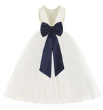 Ivory V-Back Satin Flower Girl Dresses with Colored Sash Special Events Formal Evening Gown 219T(5)