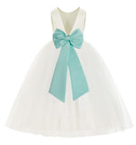 Ivory V-Back Satin Flower Girl Dresses with Colored Sash Special Events Formal Evening Gown 219T(4)