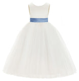 Ivory V-Back Satin Flower Girl Dresses with Colored Sash Special Events Formal Evening Gown 219T(4)