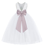 White V-Back Satin Flower Girl Dresses with Colored Sash Special Occasion Formal Events 219T(5)