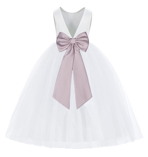 White V-Back Satin Flower Girl Dresses with Colored Sash Special Occasion Formal Events 219T(5)