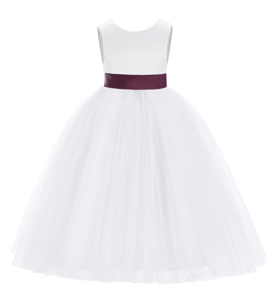 White V-Back Satin Flower Girl Dresses with Colored Sash Special Occasion Formal Events 219T(5)