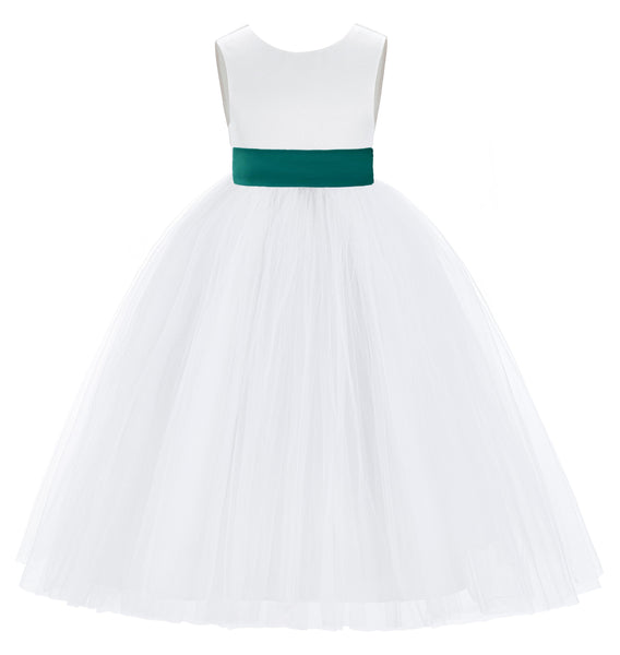 White V-Back Satin Flower Girl Dresses with Colored Sash Special Occasion Formal Events 219T(5)