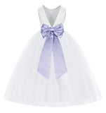 White V-Back Satin Flower Girl Dresses with Colored Sash Special Occasion Formal Events 219T(5)