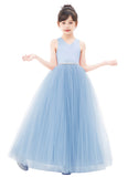 Crossed Straps Satin Flower Girl Dress with Rhinestones for Dance Recital Princess Ballroom Gown 240