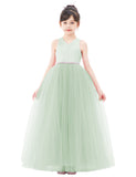 Crossed Straps Satin Flower Girl Dress with Rhinestones for Dance Recital Princess Ballroom Gown 240