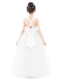 Crossed Straps Satin Flower Girl Dress with Rhinestones for Dance Recital Princess Ballroom Gown 240