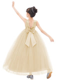 V-Back Satin Flower Girl Dresses with Pearl Beaded Trim for Communion Baptism Christening Gown 241