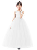 V-Back Satin Flower Girl Dresses with Pearl Beaded Trim for Communion Baptism Christening Gown 241