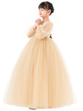 V-Back Flower Girl Dress with Tulle Sleeves for Special Occasions Wedding Beauty Pageant Recital 249