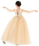 V-Back Flower Girl Dress with Tulle Sleeves for Special Occasions Wedding Beauty Pageant Recital 249