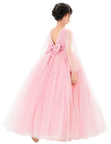 V-Back Flower Girl Dress with Tulle Sleeves for Special Occasions Wedding Beauty Pageant Recital 249