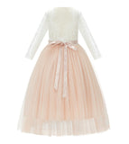 A-Line V-Back Lace Flower Girl Dresses with Sleeves Father Daughter Dance Recital Gown Parties 290R7