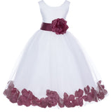 White Elegant Bridesmaid Pageant Special Occasions Rose Petals Flower Girl Dress 302T(4)